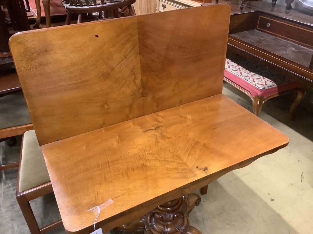 A Victorian walnut folding top tea table, width 92cm